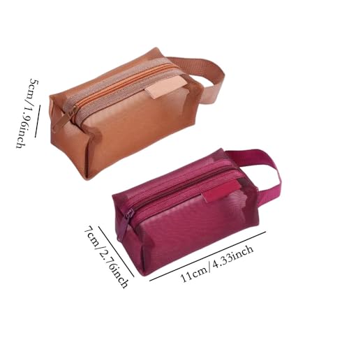 3pcs Portable Square Mesh Storage Bag,Zippered Cosmetic Bag,Small Square Mesh Coin Purse Travel Storage Carry Pouch(Red, Brown, Dark Blue) - color: Red+Brown+Dark Blue