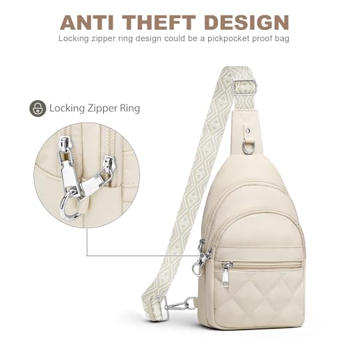 SYTRAH Sling Bag for Women, Anti-Theft RFID Crossbody Bag Nylon Sling Purse for Travel, Puffy Small backpack - color: Beige