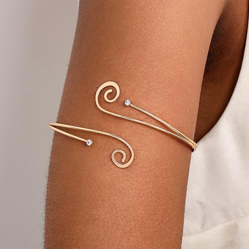 Long tiantian Gold Arm Cuff Upper for Women Bangle Bracelets Upper Arm Cuff Bracelet Trendy Armband Beach Jewelry Trendy Stuff Gifts - color: C1:gold Arm Cuff