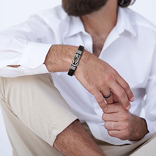 Gift for Men Black Braided Leather Infinity Bracelet for Men Dad Husband Boyfriend Son Grandson Brother Nephew Uncle Forever Linked Together Stainless Steel Engraved with Love You Forever Jewelry 7.5|8.5|9 Inches - color: To My Man-Wherever the journey ta