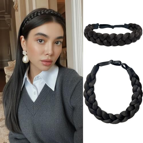 Braided Headbands for Women Black Synthetic Hair Head Bands Handmade Braid Hairband Hair Accessories Elastic Stretch Headwrap Braided Hair Band - color: 2#-Black