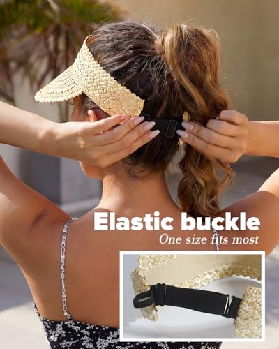 Straw Sun Visors & Hats for Women - Packable Beach Hats, Handmade, Sun Protection - color: Beige