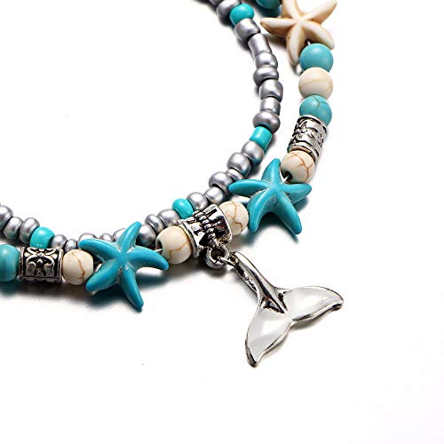 Fesciory Puka Shell Anklet for Women Summer Natural Cowrie Adjustable Ankle Bracelet, Handmade Boho Hawaiian Beach Seashell Jewelry - color: E:Mermaid