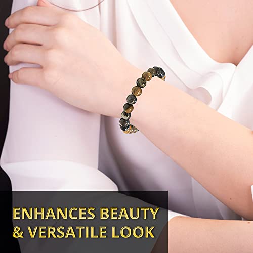 ANAYA AGATE Healing Crystal Bracelet for Women and Men – 8mm Round Beaded Bracelet for Men and Women – Unisex Stretchy Gemstone Bracelet for Healing and Protection - color: Petrified Wood