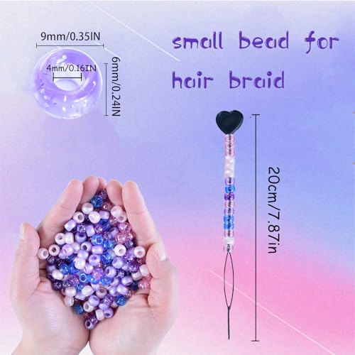 1606pcs Hair Beads Kit for Hair Braids for Girls Including 600pcs 9x6mm Pony Beads,1000pcs Elastic Rubber Bands, and 6pcs Quick Beaders