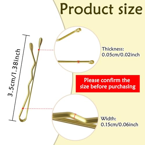 220 Count Mini Wavy 1.38 Inch Blonde Bobby Pins, YINGFENG Small Gold Hair Clips with Storage Box for Updos, Metal Hair Clips for Kids, Girls and Women, Suitable for All Hair Types - color: Gold（1.38inch）