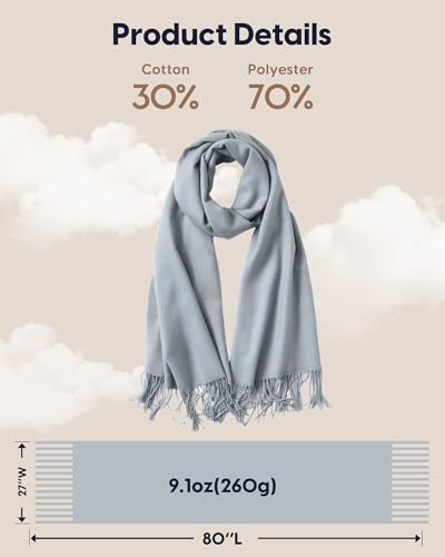 maamgic Women's Winter Scarf Soft Warm Scarf for Women Cozy Shawl Wraps for Women Lightweight Pashmina Style Wrap - color: Solid Ash Blue Light