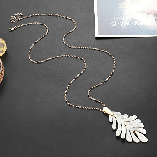 ARATLENCH Acrylic Pendant necklace Earrings – Long Statement Leaf Charm Necklace Tortoise Resin Palm Leaf Earrings Fashion Necklaces Earrings for Women - color: White