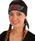 Sparkling EARTH - American Made Skull Caps Doo Rags Do Rag Durag Headwrap Head Wraps Skullies - Made in The USA! - color: Black Skull Cap With Large Heart and Wings Rhinestud Rhinestone