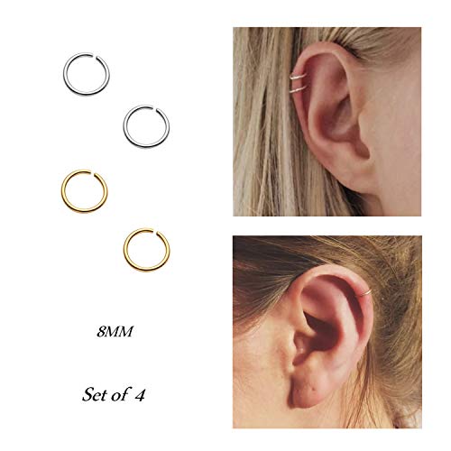 Hoop Cartilage Earring Fake Earrings Nose Rings Septum Nose Ring Stainless Steel for Women Men Girls - color: C-Mix Color