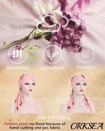 Chemo Headwear for Women Pre-Tied Head Scarf Headwraps Soft Turbans Cancer Hats Chemo Beanie Coverings Scarves - color: Pink Flower