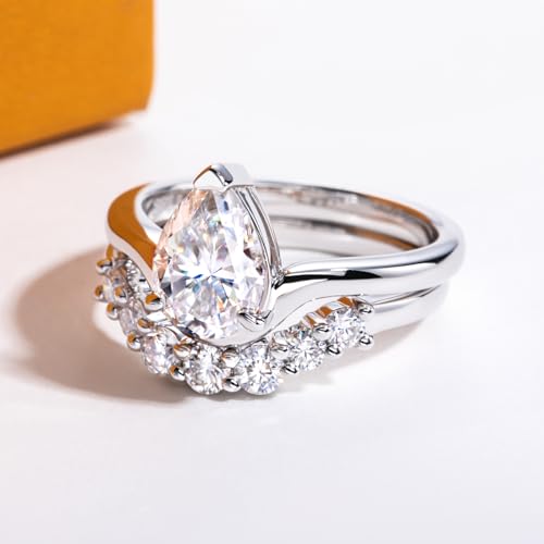 Oval/Pear/Cushion Cut Moissanite Wedding Ring Set D Color VVS1 Clarity 925 Sterling Silver Engagement Promise Anniversary Rings Bridal Sets for Women with Certificate - style: 2.54cttw Pear Cut