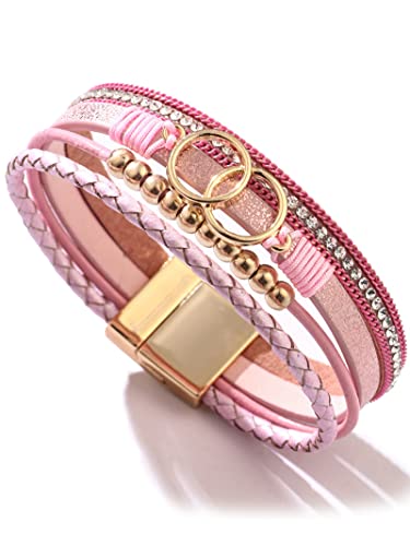 Long tiantian Leather Bracelets for Women Men Heart Wrap Bracelets Western Jewelry Cowgirl Outfits Birthday Gifts for Her - color: E4:pink leather wrap bracelet