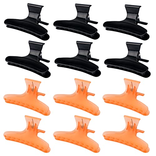 Ondder Butterfly Hair Claws and Pro Salon Clips for Styling, Sectioning, Cutting, Coloring - Hair Accessories for Women, Girls, Men - color: 6 Pack Black + 6 Pack Orange