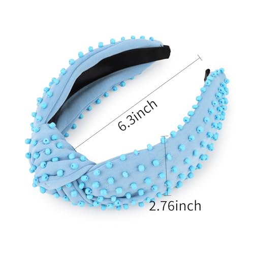 YISSION Light Blue Knotted Headband for Women - Wide Beaded Hair Hoop, Stylish Hair Accessory for Daily Wear, Parties & Casual Outfits - color: Light Blue