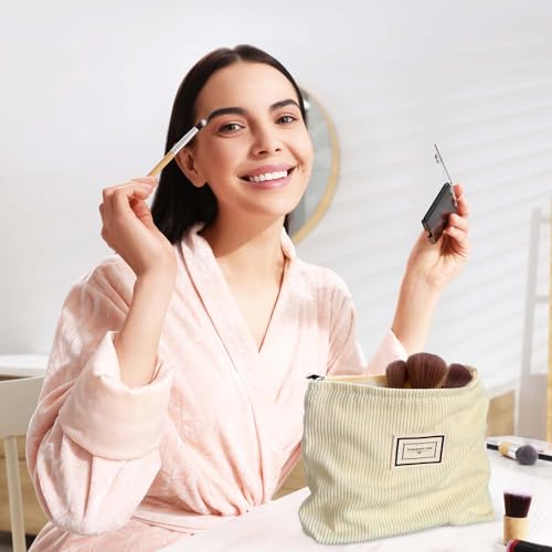 Sanwuta 4 Pack Velvet Makeup Bag Cosmetic Bag for Women Large Capacity Corduroy Pouch Zipper Canvas Travel Toiletry Purse Make up Organizer Case Accessories(Elegant Color,Plaid) - color: Elegant Color