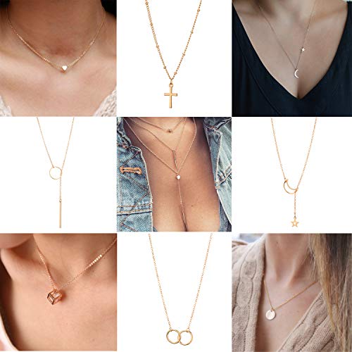 Starain 12Pcs Layered Choker Necklace Fashion Multilayer Chain Necklace Simple Gold Necklace Set for Women - color: 12Pcs Gold Necklace Set