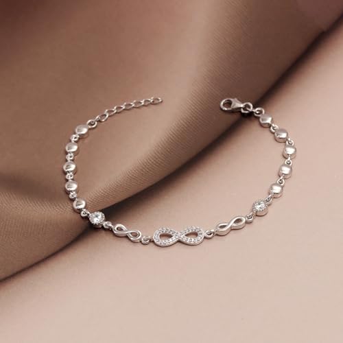LeCalla 925 Sterling Silver Bracelet Jewelry Gift | Lightweight Italian Design Adjustable Love Bracelet | Link Chain with Lobster Claw Clasp Bracelet for Women Daughter Friendship Bracelet - color: CZ Infinity Love