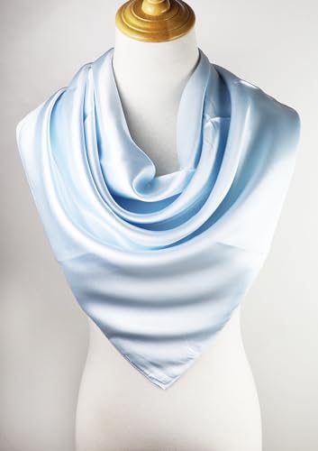 vabovin Satin Head Scarf for Women Solid Color, 35×35 in | Silk Feel Neckerchief, Hair Scarf, Fashion Bandana, Headscarf, Headband, Hair Wrap Sleeping, Daily Fashion Styling - color: 225 Light Blue