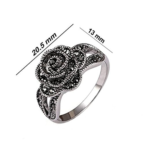 Women's Black Rings Vintage Rings Statement Rings for Women Band Marcasite Crystal Rings for Women - color: Siler3