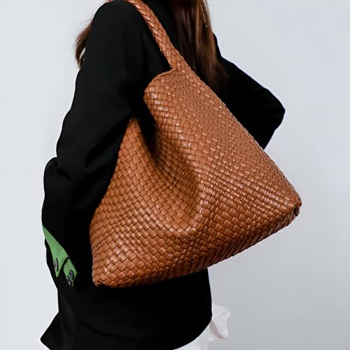 Geelyda Woven Tote Bag for Women with Purse, Fashion Shoulder Hobo Underarm Bags, Large Woven Handmade Work Commuter Day Bags - color: Dark Yellow-brown