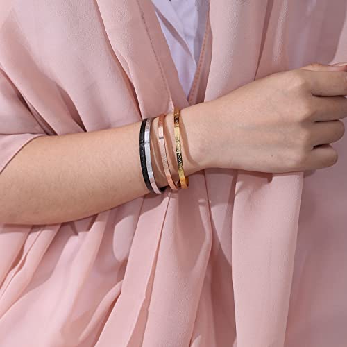 Qitian Islamic Jewelry Gifts for Women Allah Gold Bangles Bracelets Ayatul Kursi Arabic Cuff Bracelet for Women Men Islam Eid Ramadan New Year Gifts - color: J-Silver-Thin