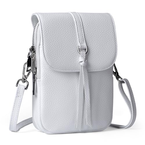 befen Genuine Leather Small Crossbody Bags for Women, Multi Pocket Cell Phone Crossbody Purse with RFID Blocking Card Slots - color: White