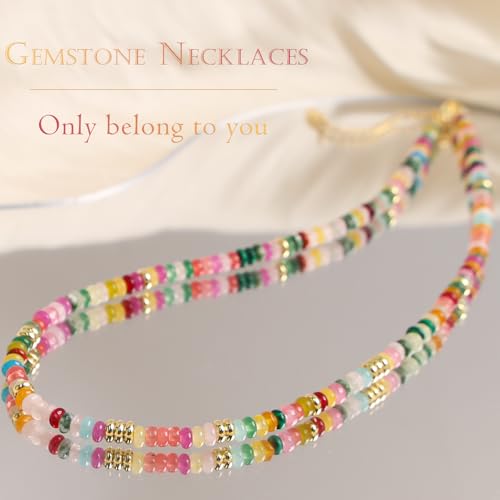 Beaded Gemstone Necklaces for Women Colorful Boho Choker Necklace Beauty And Spirit For Women (blue-silver) - color: mix-pink