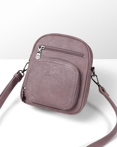 FADEON Small Purses for Women Crossbody Bags, Designer PU Leather Mini Cross Body Purse Travel Shoulder Bag Card Slots - color: Purple Retro Style
