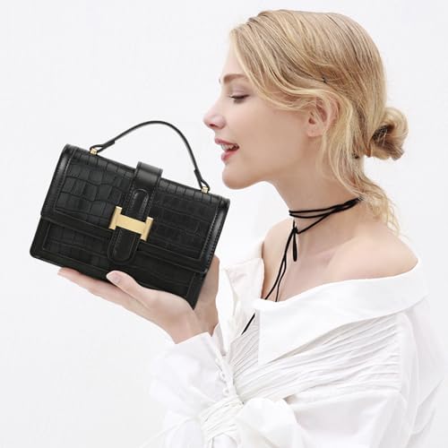 KKXIU Crossbody Bags for Women - Top Handle Purses for Lady, Leather Handbags Shoulder Clutch with Adjustable Shoulder Strap - color: C-black