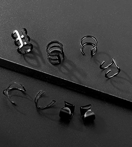 Tornito 4-10 Pairs Stainless Steel Ear Cuff Helix Cartilage Clip On Wrap Earrings Fake Nose Ring Non-Piercing Adjustable - color: E1:4 Pairs, Black Tone