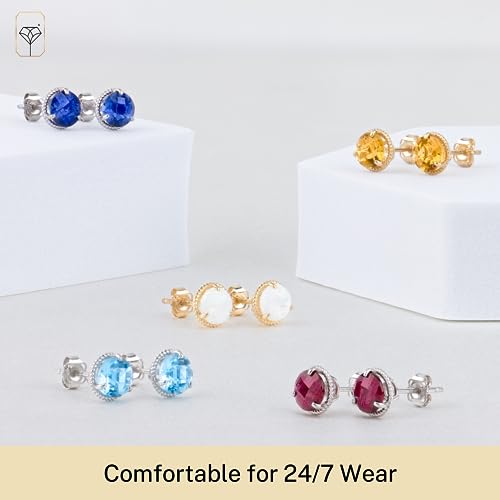 14k White or Yellow Gold Roped Halo Gemstone Round Stud Earrings for Women 6mm Birthstone with Push Backs by MAX + STONE - color: Created-Emerald