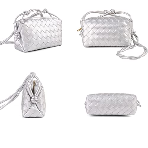 ZEDIUH Woven Bag for Women Crossbody Shoulderbag, Small Vegan Leather Purse - color: Silver