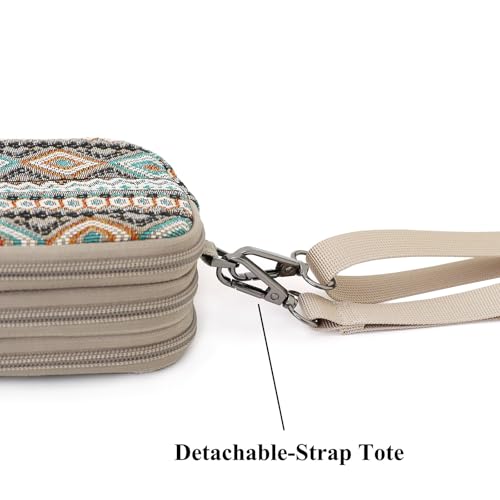 Small Wristlet Wallet for Women, 3-Zip Crossbody Phone Purse - color: Geometry/Jacquard