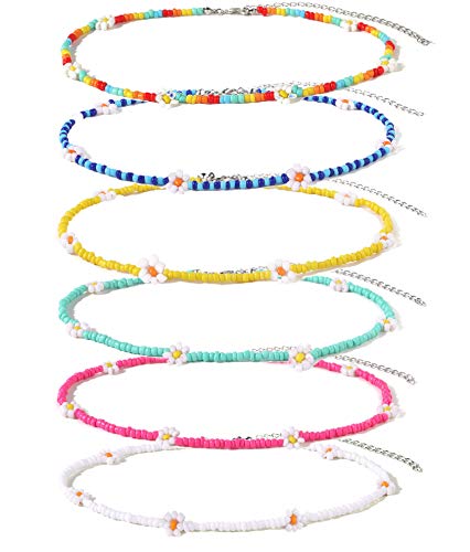 Beaded Choker Necklaces For Women Vsco Boho Handmade Flower Necklace Cherry Cute Necklace For Teen Girls Beach Necklace Set 6 Pieces - color: StyleA