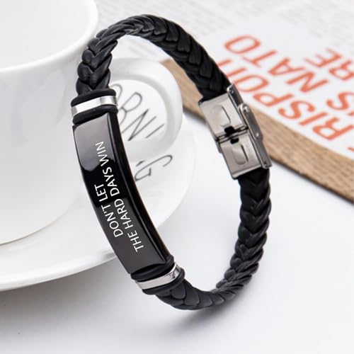 Dont Let The Hard Days Win Bracelet for Women Men Adjustable Engraved Bracelet Motivational Inspirational Bracelets Inspirational Little Words Project Gifts for Hard Times Jewelry Gift for Women Men - color: D: Silver+Black
