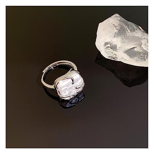 Choistily Pearl Ring for women Geometrical Irregular Pearl Ring Womens Open Adjustable Index Finger Rings - color: silver