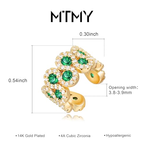 MTMY Gold Ear Cuff Earring for Women 14K Gold Plated Cubic Zirconia Non-Pierced Clip on Cartilage Chunky Ear Cuffs Hypoallergenic Jewelry - style: green cz