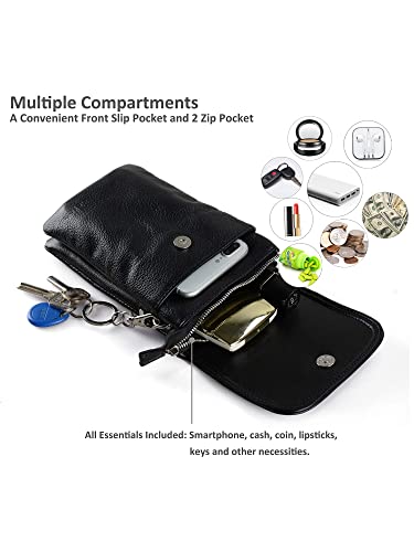 befen Genuine Leather Small Crossbody Bags for Women Cell Phone Bag Cross Body Purses,Silver Zipper - color: Black