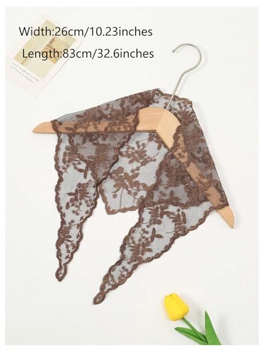SweatyRocks Women's Floral Embroidery Lace Triangle Hair Scarf Headband Sheer Hair Bandana - color: Brown, size: One Size