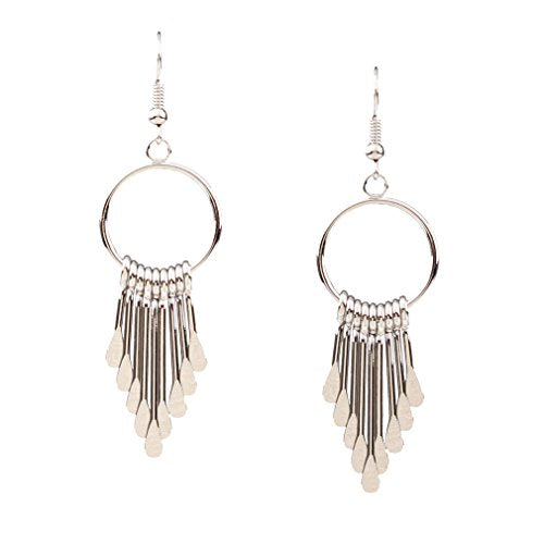 YAZILIND Women Ethnic Style Tassel Drop Pendant False Collar Statement Necklace Earrings Set - color: Silver