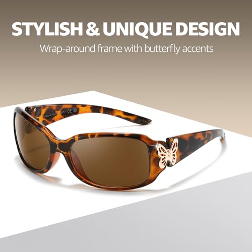 TJUTR Polarized Sunglasses for Women with Wrap Around Butterfly Design, Trendy Jackie-O Style for UV400 Protection - color: B3 Tortoise/Brown