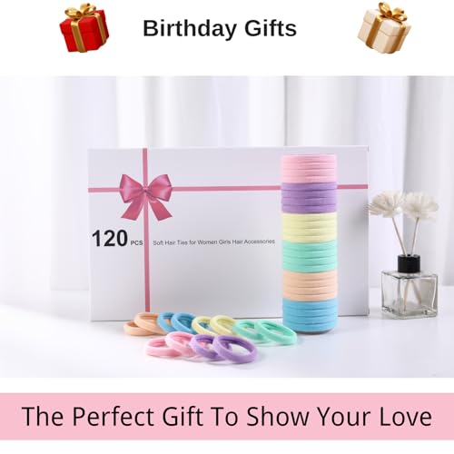 LuSeren 120 Pcs No Damage Thick Hair Ties, Large Soft Seamless Nylon Cloth Hair Elastics for Women, Light Color - color: Light color