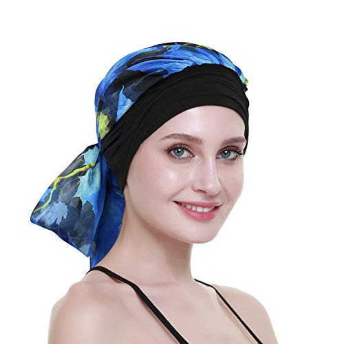Chemo Headwear Turbans for Women Long Hair Head Scarf Headwraps Cancer Hats - color: Blue River