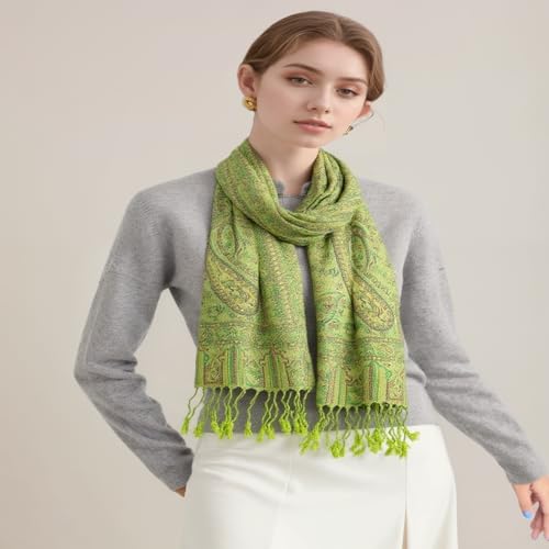 AUSEKALY Pashmina Feel Shawls Wraps for Women Rave Scarf Soft Silky Reversible Men Scarves - color: Yellow Green