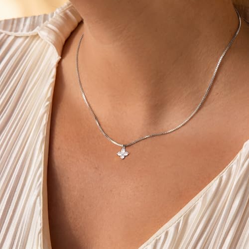 Dainty Gold Necklaces for Women Trendy Non Tarnish 14K Gold Plated Cubic Zirconia Necklace Layered Simple Cute Four Leaf Clover Choker Jewelry Birthday Gifts - color: Silver, style: Box CZ