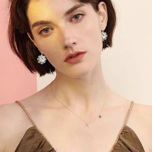 Handmade Bohemian Vintage Gold Sparkly Crystal Round Flower Leverback Earrings Cute Rhinestone Geometry Dangle Drop Earring for Women - color: White