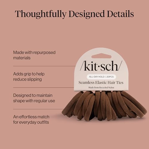 Kitsch Hair Ties No Damage - Strong, Stretchy Hair Bands | Soft Nylon Ponytail Holders, Snag-Free Rubber Bands, Perfect for Updos & Braids | Ideal Gifts for Women - Chocolate, 20pcs - color: Chocolate (Pack of 20)