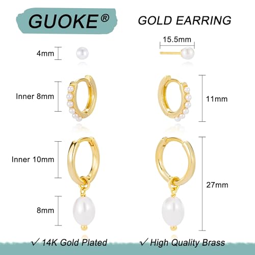 3 Pairs Small Earring Stacks, 14K Gold/Silver/Black/Rose Gold Plated Pearl Heart Butterfly Star Diamond Charm Drop Huggie Earrings Trendy Jewelry Gift for Women - color: Gold-Pearl
