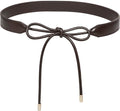 Women PU Leather Tie Waist Belts Knotted Thin Skinny Rope Waistband - color: Coffee